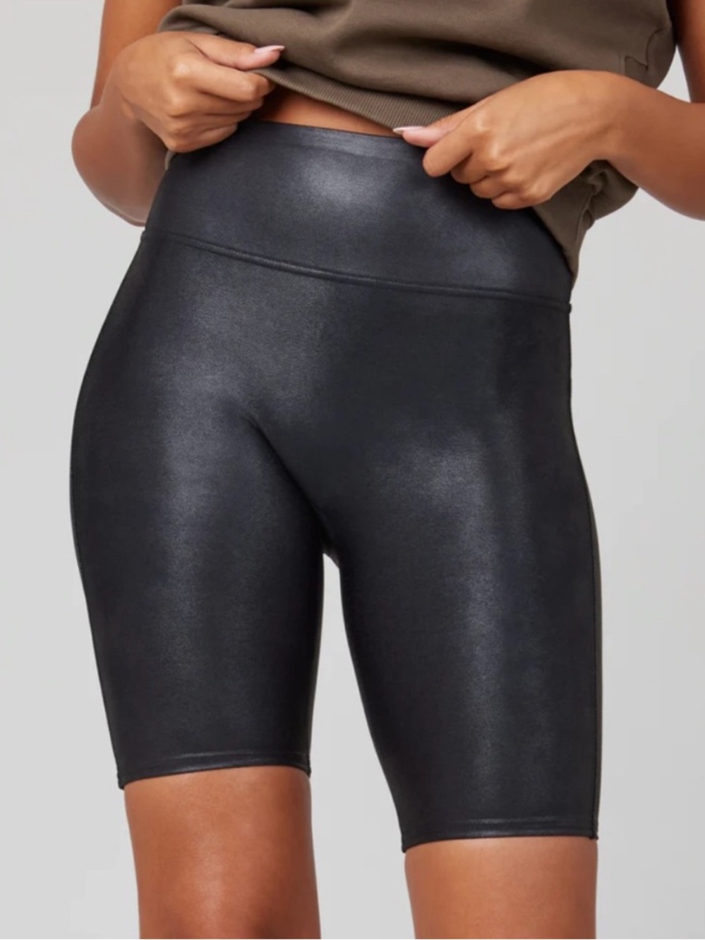 SPANX Faux Leather Biker Shorts Black High Rise Shapewear Size Small